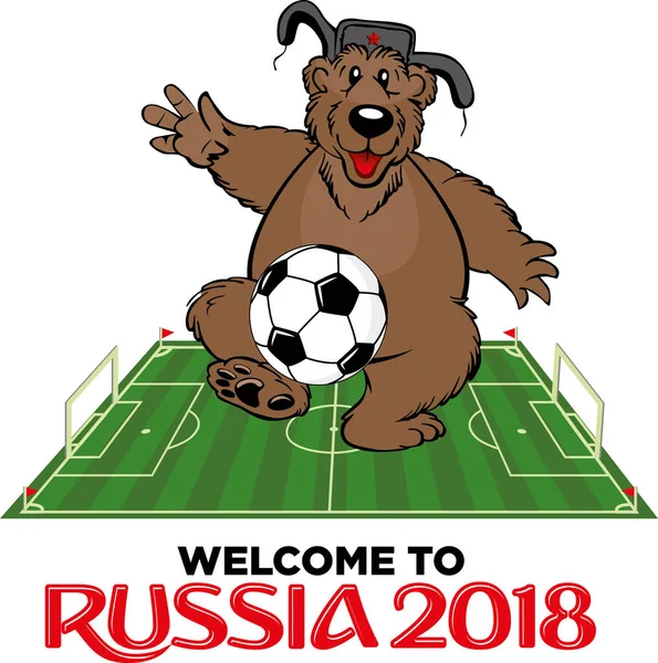 Urso russo no campo de futebol —  Vetores de Stock
