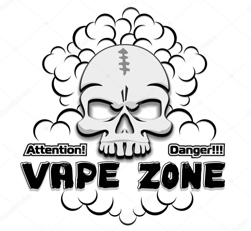 Vape, e-cigarette logo, emblem. Skull with smoke. Illustration, Vector .