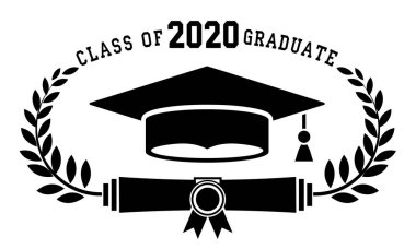 2020 sınıfı. Okul mezunlarını tebrik etme konsepti. Tişört, broşür, davetiye ve tebrik kartı için tasarım. Görüntü, vektör