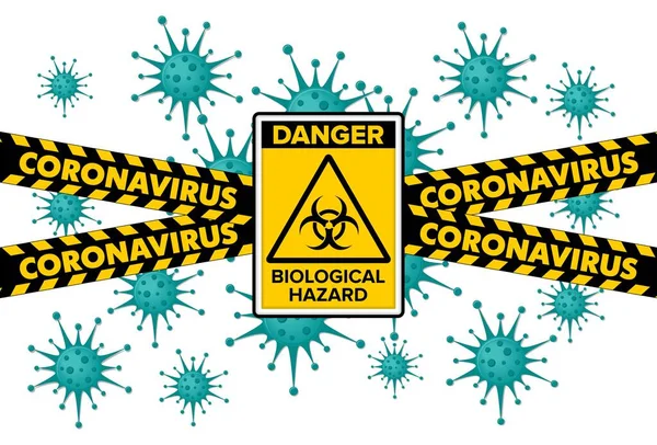 Señal Advertencia Coronavirus Triángulo Cinta Advertencia Biohazard Virus 2019 Ncov — Vector de stock
