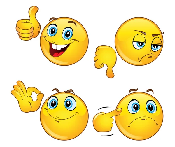 Conjunto Belos Emoticons Com Gestos Mão Ícones Emoji Emoções Positivas — Vetor de Stock