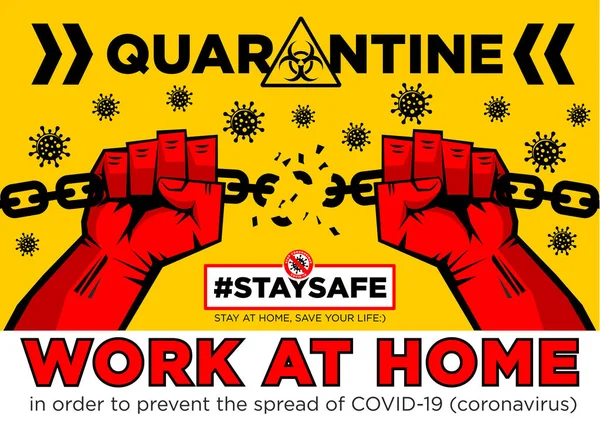 Quarantine Covid Chains Broken Hands Stop Coronavirus Stay Safe Work — Stock Vector
