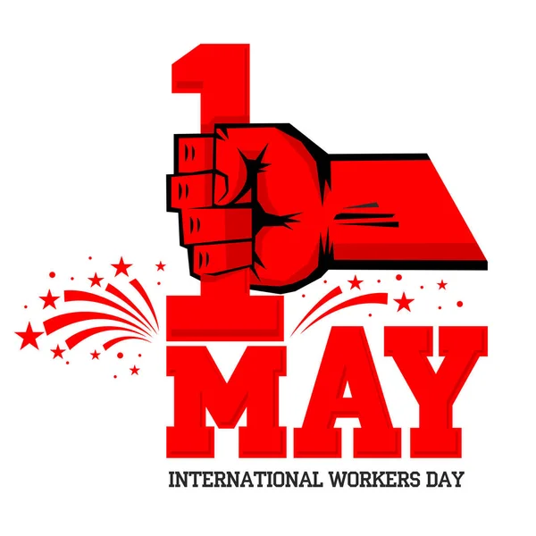 5月国際労働者の日の挨拶カード 5月1日 革命的抗議運動の象徴として赤の拳を挙げる イラスト ベクター — ストックベクタ