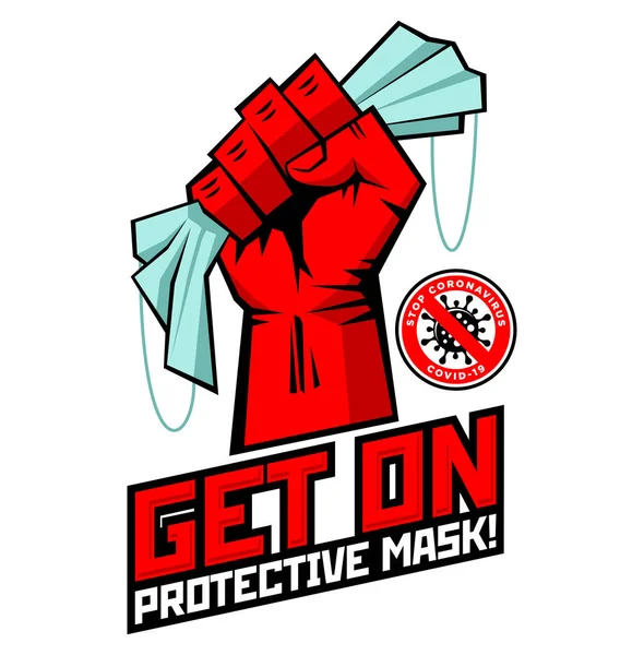 Ισχυρή Γροθιά Κρατά Προστατευτική Ιατρική Μάσκα Για Την Πρόληψη Της — Διανυσματικό Αρχείο