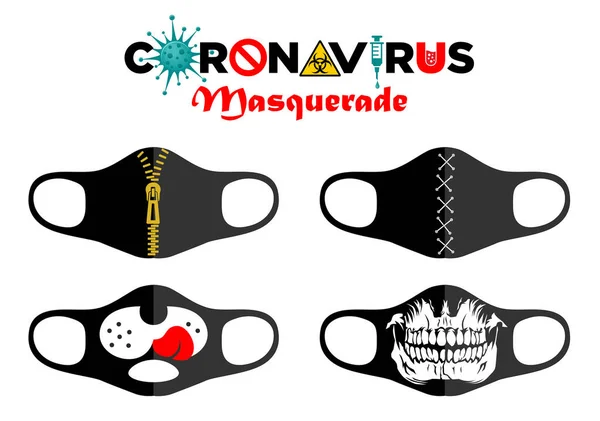 Print Design Concept Herbruikbare Gezichtsbescherming Maskers Entertainment Tijdens Coronavirus Quarantaine — Stockvector