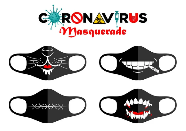 Print Design Concept Herbruikbare Gezichtsbescherming Maskers Entertainment Tijdens Coronavirus Quarantaine — Stockvector