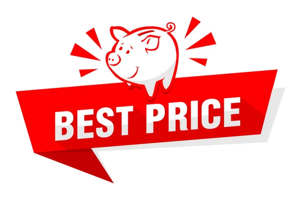 Reclame Sticker Beste Prijs Met Rood Plezier Spaarvarken Bank Illustratie — Stockvector