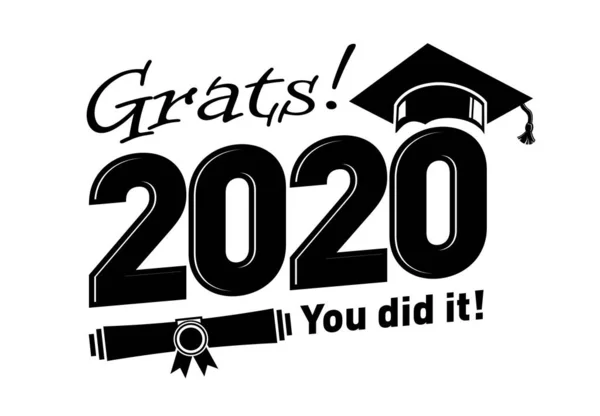 Τάξη Του 2020 Graduation Cap Και Δίπλωμα Απλό Ασπρόμαυρο Σχέδιο — Διανυσματικό Αρχείο