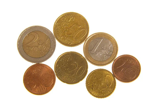 Variaty of used euro coins isolated on a white background — Stock Photo, Image