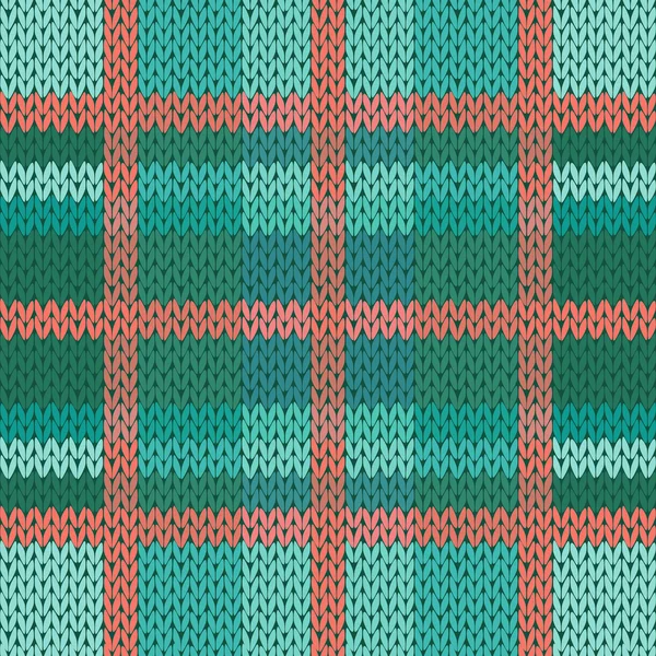 Seamless knitted pattern in green, turquoise and terracotta hues — Stock Vector