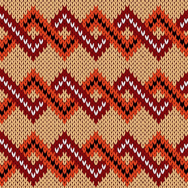 様々な暖かい色でシームレスなジグザグパターンを編む — ストックベクタ