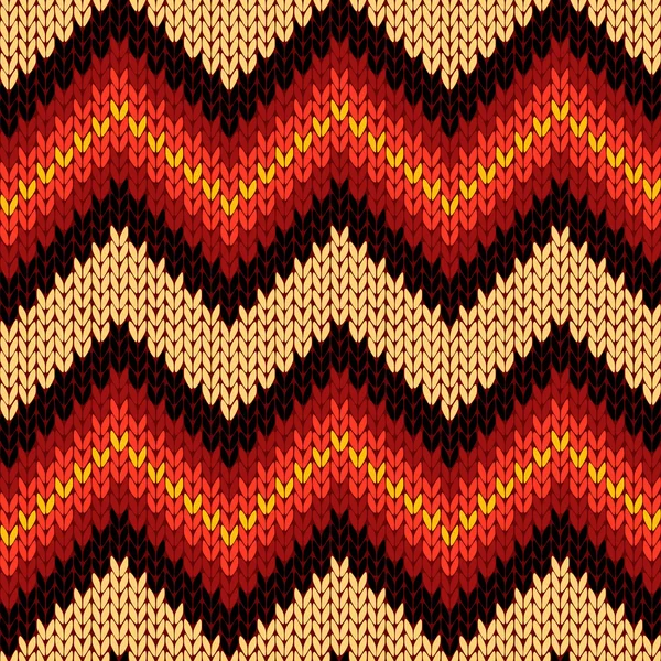 Naadloze zigzag patroon in warme kleuren breien — Stockvector