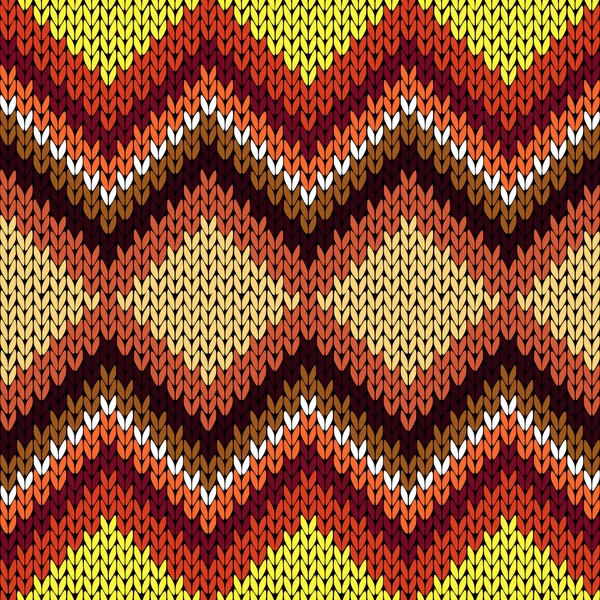 Knitting seamless zigzag pattern in warm hues — Stock Vector