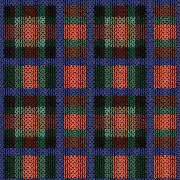 Knitting seamless pattern in red, green, blue and brown hues — Stock Vector