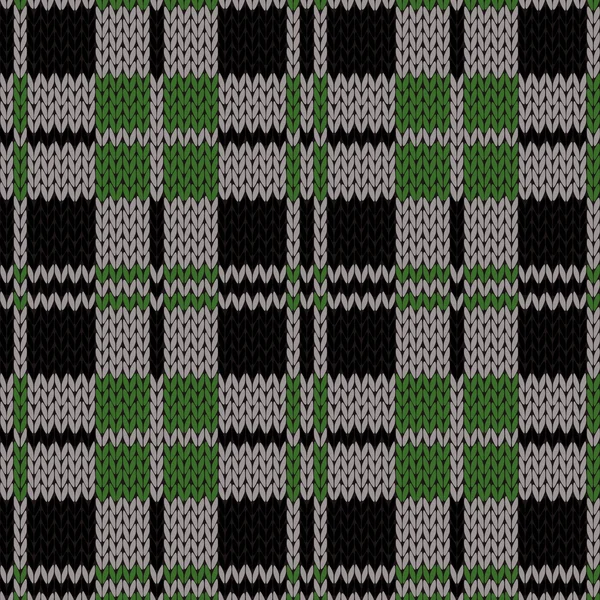 Knitting seamless pattern in green, grey, black and white colors — Stock Vector