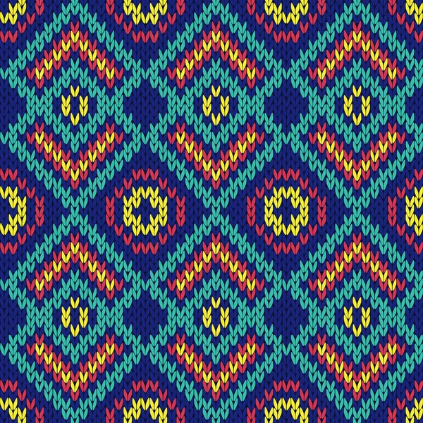 Kunstvolle ethnische Strickmuster kunterbunte nahtlose Muster vor allem in blau hu — Stockvektor