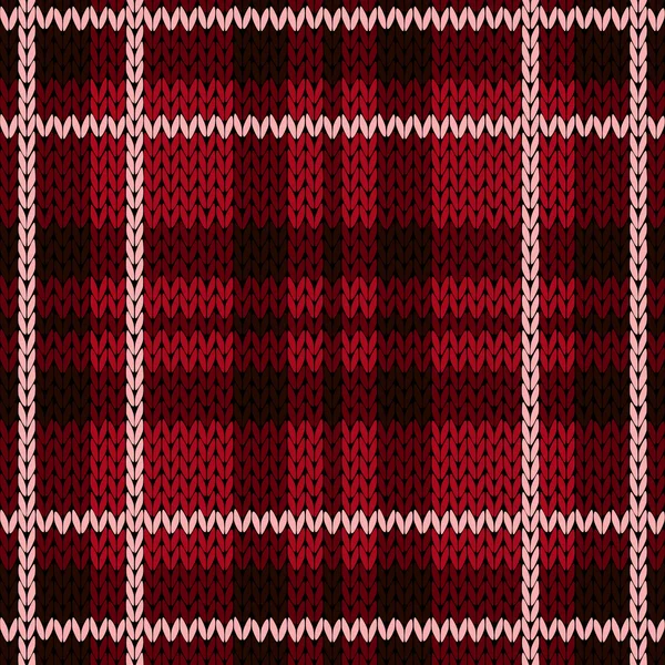Knitting checkered seamless pattern mainly in red hues — Stock Vector