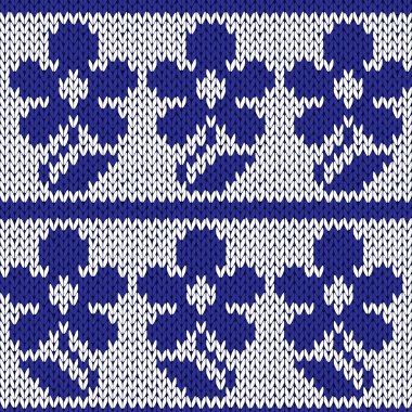 Koyu mavi çiçekli örgü süslü kesintisiz renkli modeli