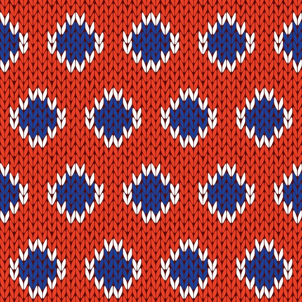 Patrón sin costura de punto en colores azul, blanco y naranja — Vector de stock