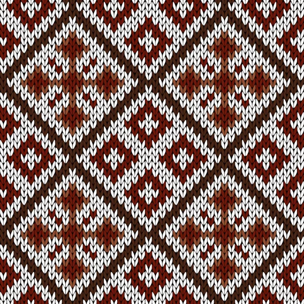 Tricot motif sans couture orné dans les tons blanc, rouge et brun — Image vectorielle