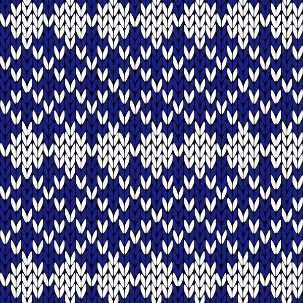 Contrast seamless knitting pattern in blue and white colors — Stock Vector