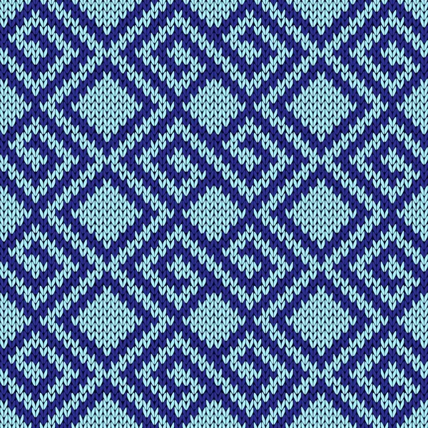 Patrón geométrico de punto sin costura en tonos azules — Vector de stock