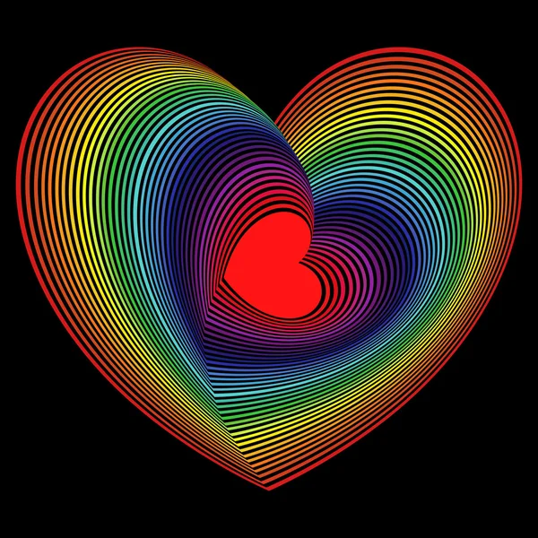 Red heart into the lot of spectrum color heart shapes — Stockový vektor