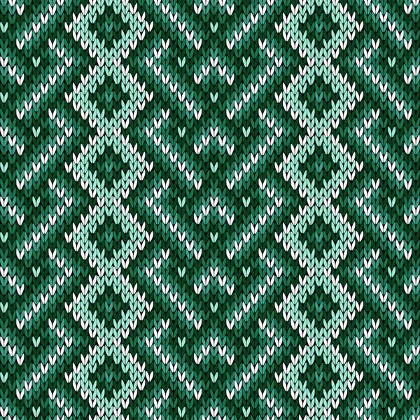 Seamless knitted interwoven pattern in green hues — Stock Vector