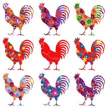 Dokuz renkli horozlar kümesi