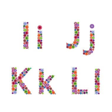 İle çiçekli alfabe harfleri ı, J, K, L