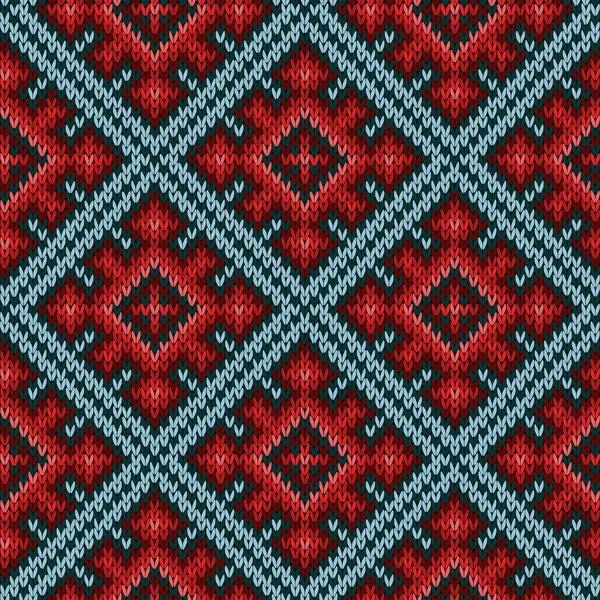 Motif tricoté sans couture principalement dans les tons rouge et bleu — Image vectorielle