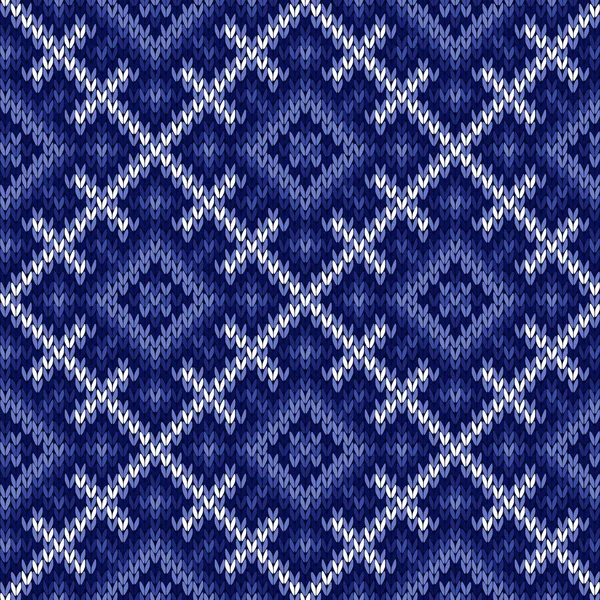 Seamless knitted pattern in cool blue hues — Stock Vector