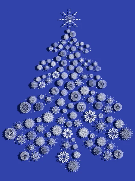 Рождественская елка со снежинками над синим — стоковый вектор