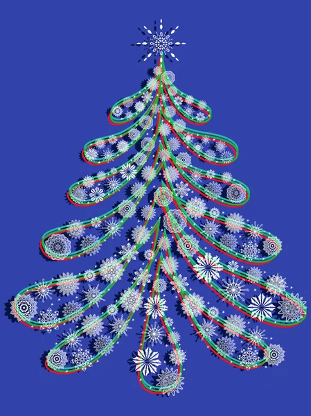 Arbre de Noël avec flocons de neige et illumination — Image vectorielle