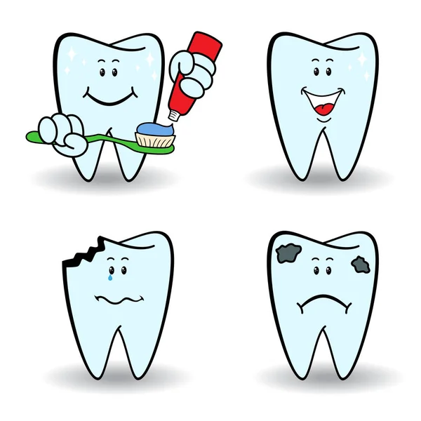 Set de cuatro dientes de dibujos animados — Vector de stock