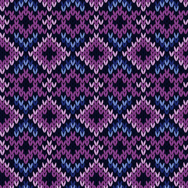 Knitted seamless pattern in purple and blue — Stock Vector