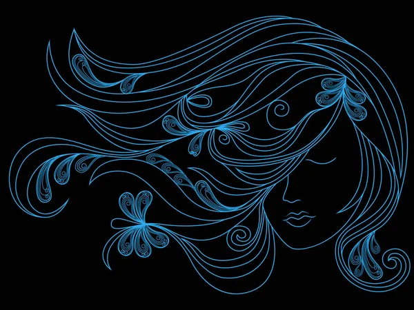 Tête de femme aux cheveux fluides — Image vectorielle