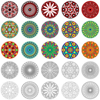 Stilize geometrik yuvarlak çiçek kümesi
