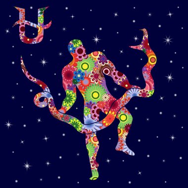 Alternative Zodiac sign Ophiuchus with flowers fill over starry  clipart