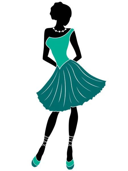 Attractive girl in turquoise dress — Stock Vector