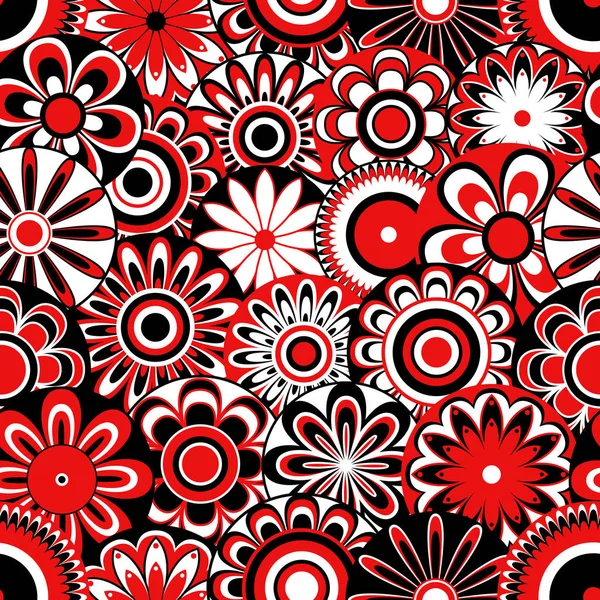 Blommor på sömlösa mönster i svart, vitt och rött — Stock vektor