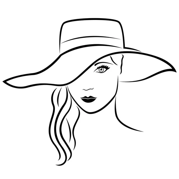 Gyönyörű fiatal hölgy kalapban vázlat — Stock Vector