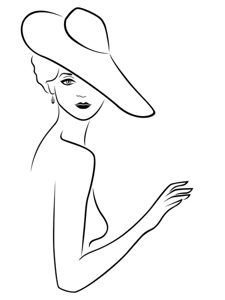 Jeune femme posant dans le chapeau — Image vectorielle