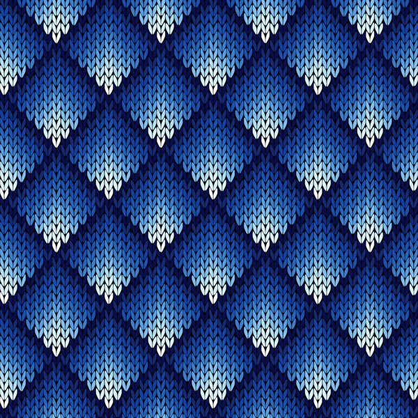 Naadloze geometrische patroon in blauwe tinten breien — Stockvector