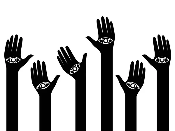 Mãos humanas com olhos nas palmas das mãos —  Vetores de Stock