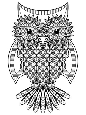 Büyük eğlenceli çizgi film süslü baykuş anahat