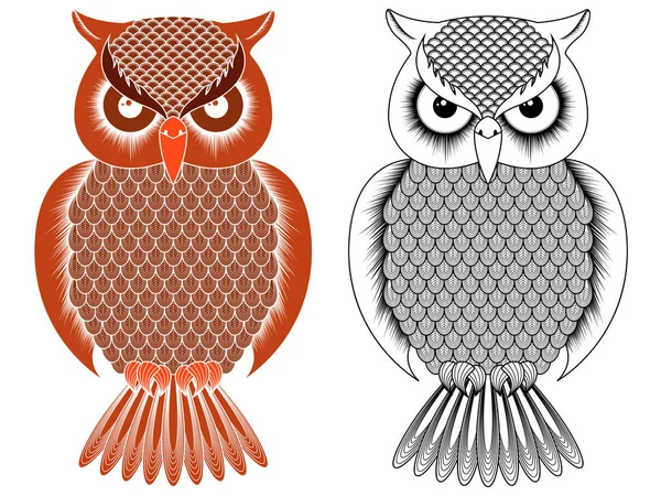 Contour noir et pochoir hibou orange — Image vectorielle