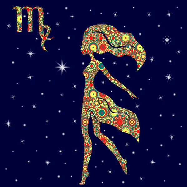 Signe du zodiaque Verseau aux fleurs panachées emplissent le ciel étoilé — Image vectorielle