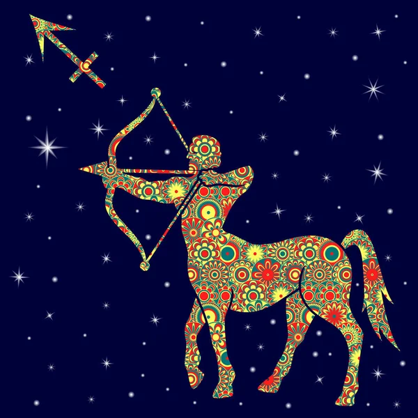 Signo do zodíaco Aquário com flores variegadas enchem o céu estrelado — Vetor de Stock