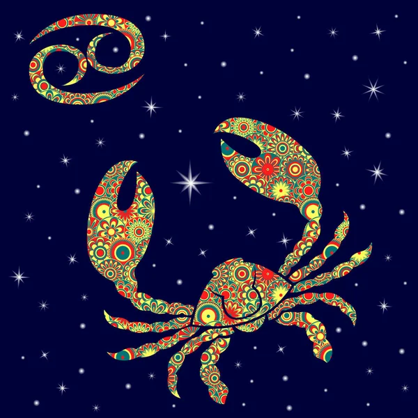 Zodiac sign Aquarius with variegated flowers fill over starry sky — Stock Vector